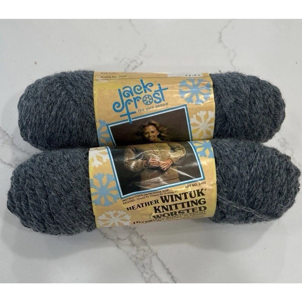 Vtg Jack Frost Wintuk Knitting Worsted 4 Ply Gray Heather 3‎ oz. Lot of 2 Skeins